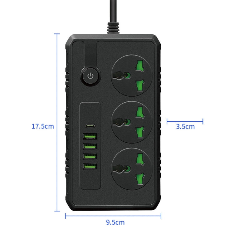 B09 2m 3000W 3 Plugs + PD + 4-USB Ports Multifunctional Flame-Retardant Socket With Switch(US Plug) - Extension Socket by PMC Jewellery | Online Shopping South Africa | PMC Jewellery | Buy Now Pay Later Mobicred