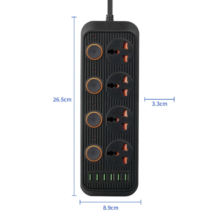 A05 2m 3000W 4 Plugs + 6-USB Ports Multifunctional Flame-Retardant Socket With Switch(US Plug) - Extension Socket by PMC TechLife | Online Shopping South Africa | PMC TechLife | Buy Now Pay Later Mobicred