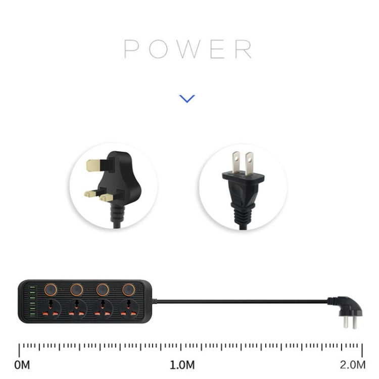 A05 2m 3000W 4 Plugs + 6-USB Ports Multifunctional Flame-Retardant Socket With Switch(UK Plug) - Extension Socket by PMC Jewellery | Online Shopping South Africa | PMC Jewellery | Buy Now Pay Later Mobicred