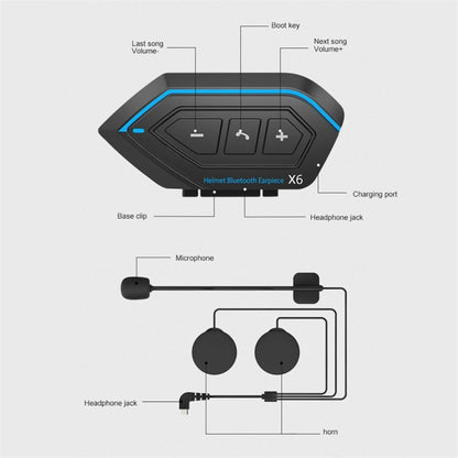 X6 Helmet Bluetooth Headset Wireless Waterproof Moto Handsfree Stereo Headphone(Soft Line Wheat) - Motorcycle Walkie Talkie by PMC Jewellery | Online Shopping South Africa | PMC Jewellery | Buy Now Pay Later Mobicred