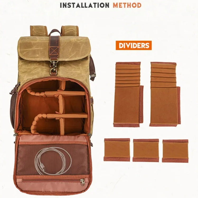 Large Capacity SLR Digital Camera Bag Laptop Backpack Canvas Storage Bag(Khaki) - Backpack by PMC TechLife | Online Shopping South Africa | PMC TechLife | Buy Now Pay Later Mobicred