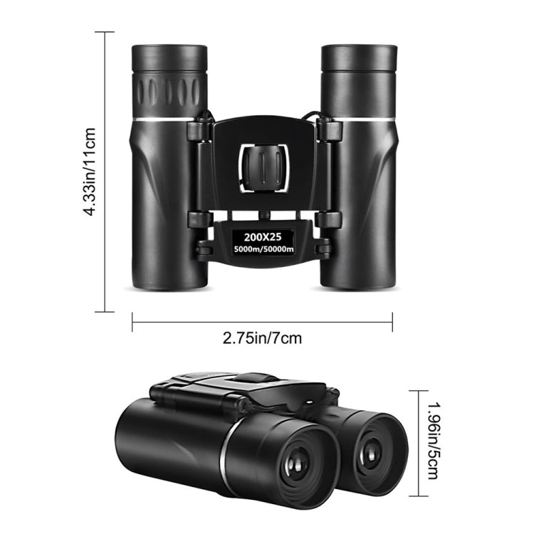 200 x 25 With Phone Clip HD Powerful Folding Binoculars for Hunting Outdoor Camping - Binoculars by PMC Jewellery | Online Shopping South Africa | PMC Jewellery