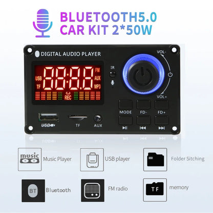 100W 12V TPA3116 Color Screen Power Amplifier Bluetooth Decoder Board With Recording Call(Small Silicone Remote Control) - Car MP3 & MP4 & MP5 by PMC Jewellery | Online Shopping South Africa | PMC Jewellery | Buy Now Pay Later Mobicred