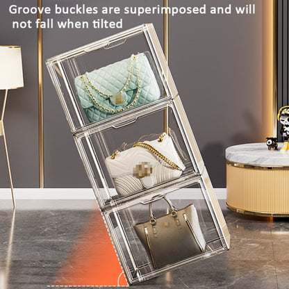 Stackable Transparent Storage Box Magnetic Suction Bookcase Handbag Display Rack, Style: Double Partition - Storage Boxes by PMC Jewellery | Online Shopping South Africa | PMC Jewellery