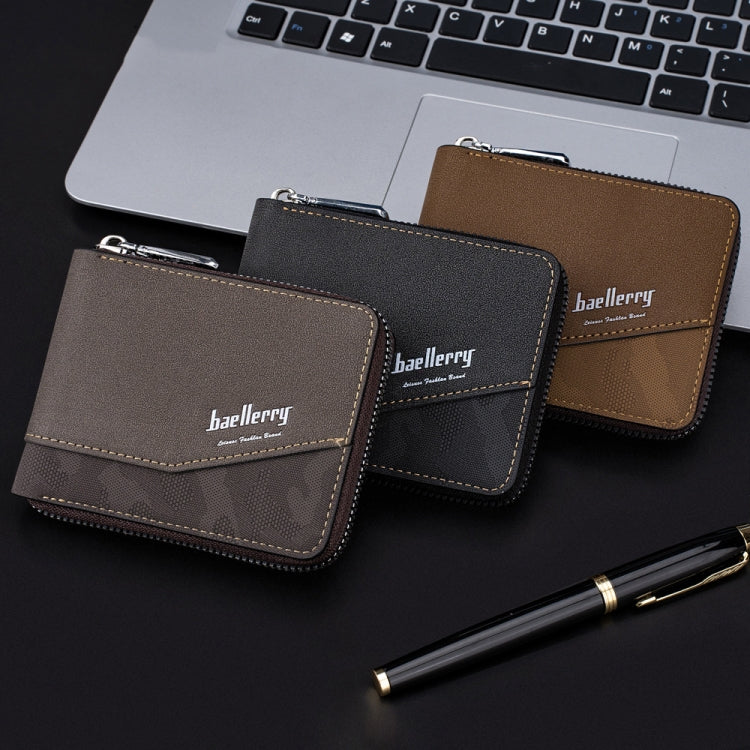 Baellerry D5106 RFID Anti-theft Retro Zipper Wallet Spliced Short Coin Purse(Light Brown) - Antimagnetic RFID Package by Baellerry | Online Shopping South Africa | PMC Jewellery