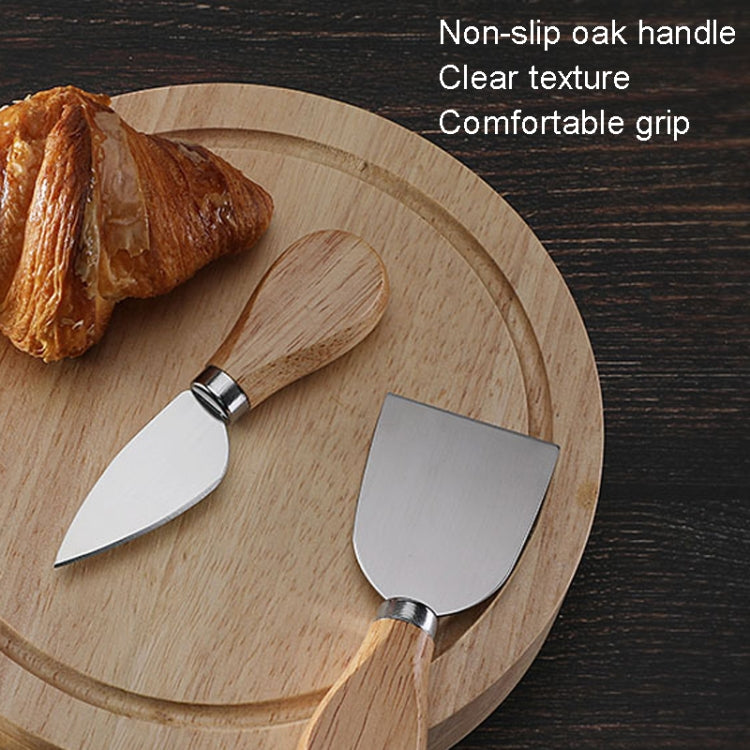 4pcs /Set Round Oak Box Cheese Knife Spatula Stainless Steel Cheese Tools Cutlery, Color: Black - Baking Pastry Tools by PMC Jewellery | Online Shopping South Africa | PMC Jewellery