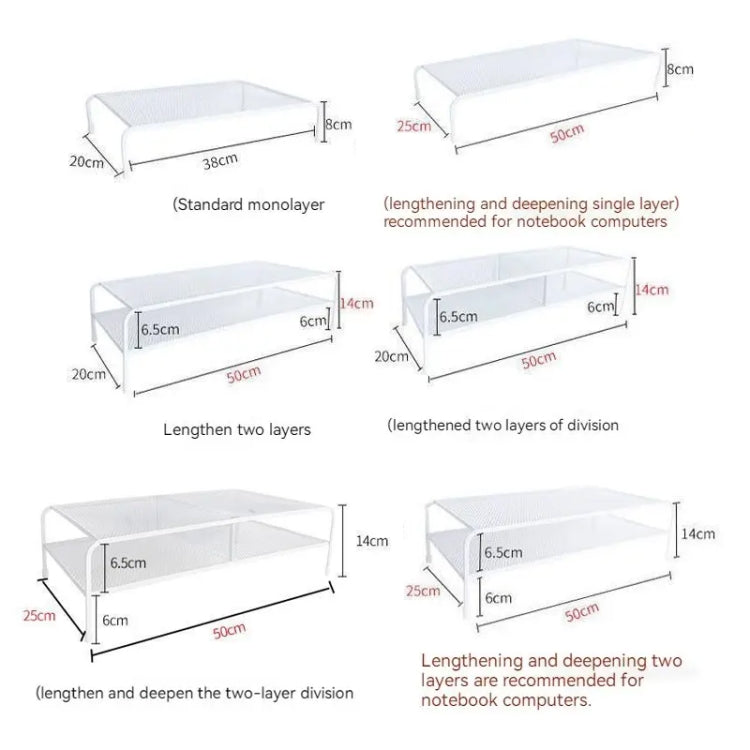 Computer Monitor Elevated Bracket Desk Wrought Iron Rack Organizer, Spec: Deepen Dual Layer Split - Laptop Stand by PMC Jewellery | Online Shopping South Africa | PMC Jewellery | Buy Now Pay Later Mobicred