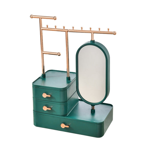 Jewelry and Cosmetics Storage Box Dressing Table with Mirror(Green) - Jewelry Storages by PMC Jewellery | Online Shopping South Africa | PMC Jewellery