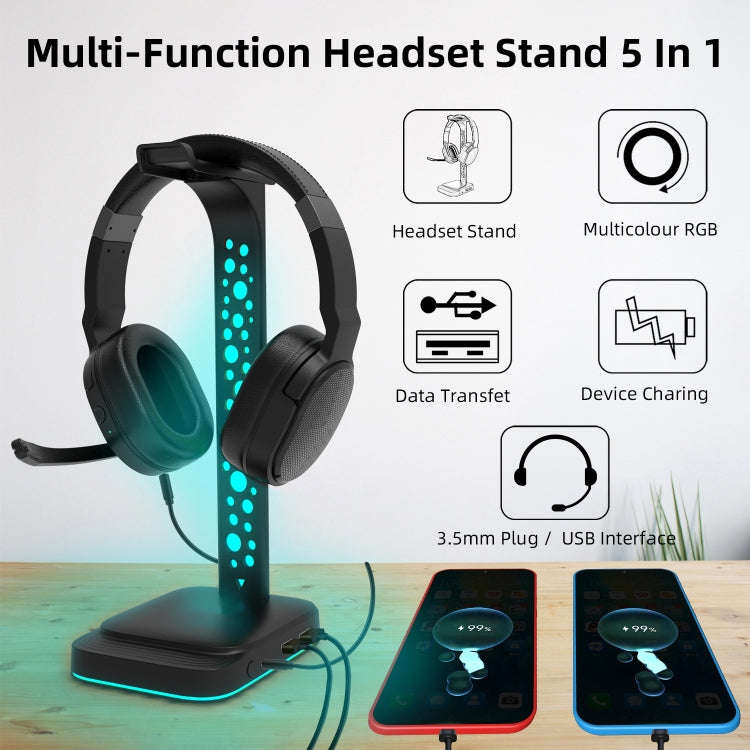 3.5mm Audio RGB Illuminated Headset Holder Dual USB Gaming Headset Display Rack(With Headphone Jack Black) - Headset Stand by PMC Jewellery | Online Shopping South Africa | PMC Jewellery | Buy Now Pay Later Mobicred