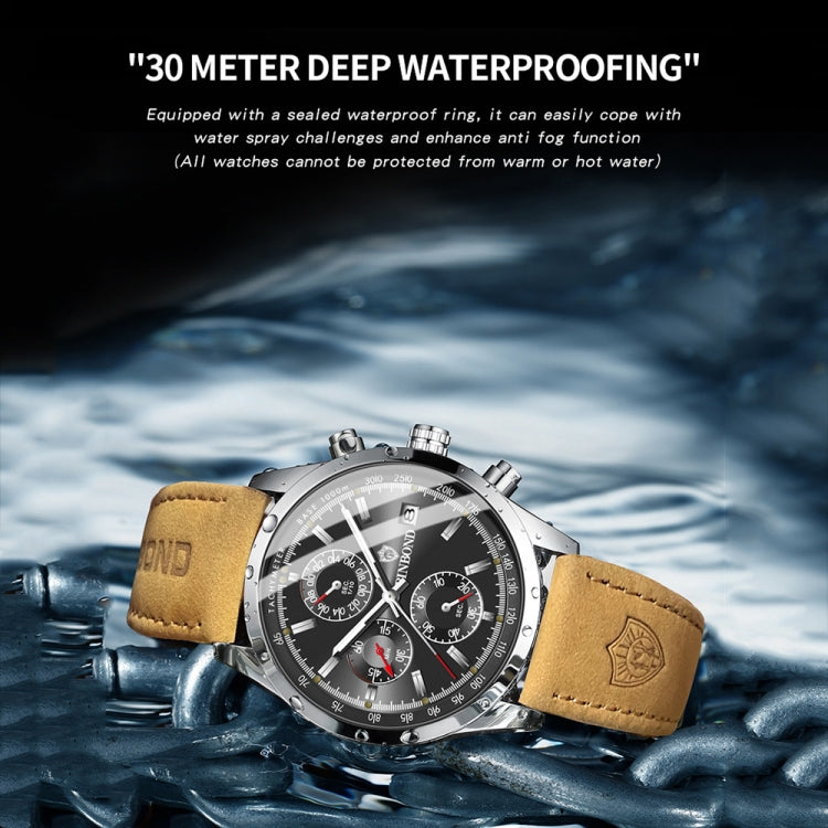 BINBOND B6022 30m Waterproof Luminous Multifunctional Quartz Watch, Color: Inter-Gold-Green - Metal Strap Watches by BINBOND | Online Shopping South Africa | PMC Jewellery