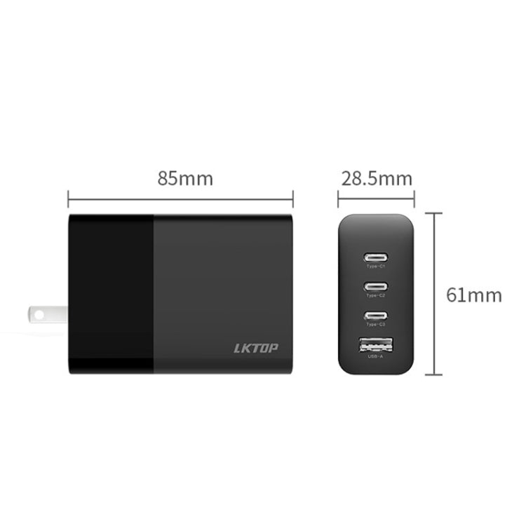 LKTOP 100W Gallium Nitride Fast Charger AC Adapter With 3 USB-C/Type-C+1 USB-A Port US Plug - free shipping - PMC TechLife - Order now!
