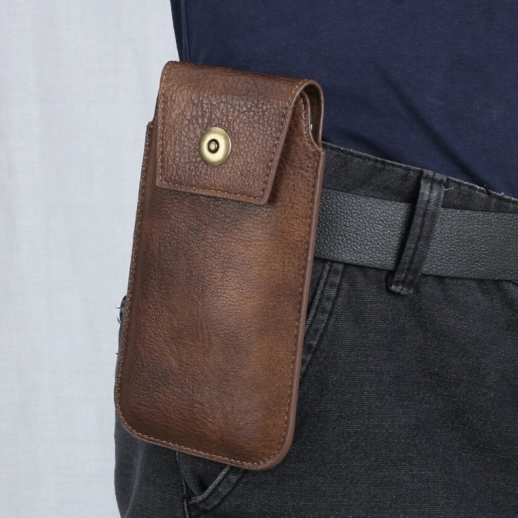 Mobile Phone Leather Waist Bag Holster Pouch L 6.7 Inch Brown -  by PMC Jewellery | Online Shopping South Africa | PMC Jewellery | Buy Now Pay Later Mobicred