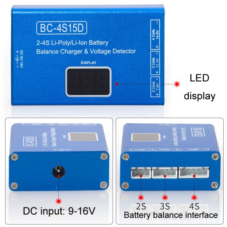 Li-Ion Battery LED Digital Display Balance Charging Case With Power Supply, US Plug(Blue) - Charger & Converter by PMC Jewellery | Online Shopping South Africa | PMC Jewellery | Buy Now Pay Later Mobicred