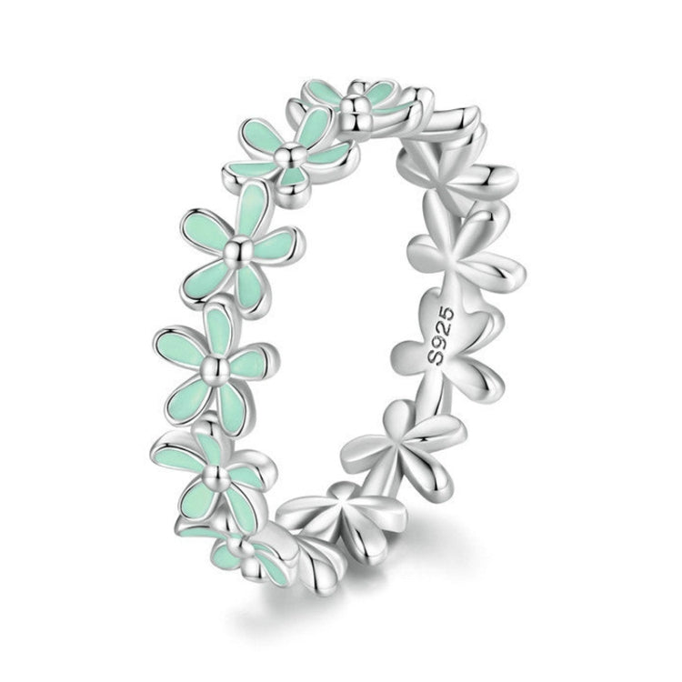 S925 Sterling Silver Oil Dripping Flower Arrangement Ring, Size: No. 7(SCR931-GN Green) - Rings by PMC Jewellery | Online Shopping South Africa | PMC Jewellery