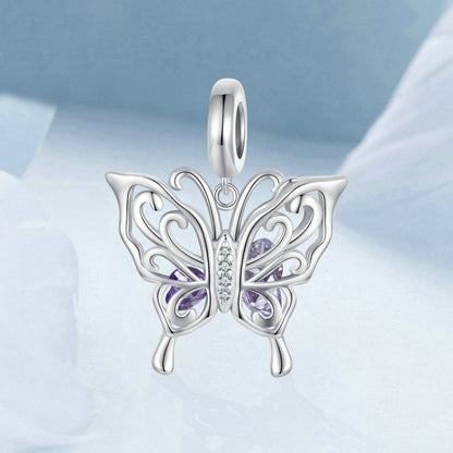 S925 Sterling Silver Platinum Plated Hollow Butterfly Pattern DIY Beads(BSC969) - Jewelry Accessories by PMC Jewellery | Online Shopping South Africa | PMC Jewellery