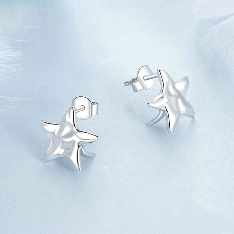 S925 Sterling Silver Pleated Texture Five-pointed Star Women Earrings(BSE965) - Stud Earrings & Earrings by PMC Jewellery | Online Shopping South Africa | PMC Jewellery