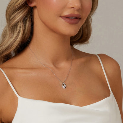 S925 Sterling Silver Platinum Plated Square Geometric Sparkling Necklace(SCN517) - Necklaces & Pendants by PMC Jewellery | Online Shopping South Africa | PMC Jewellery