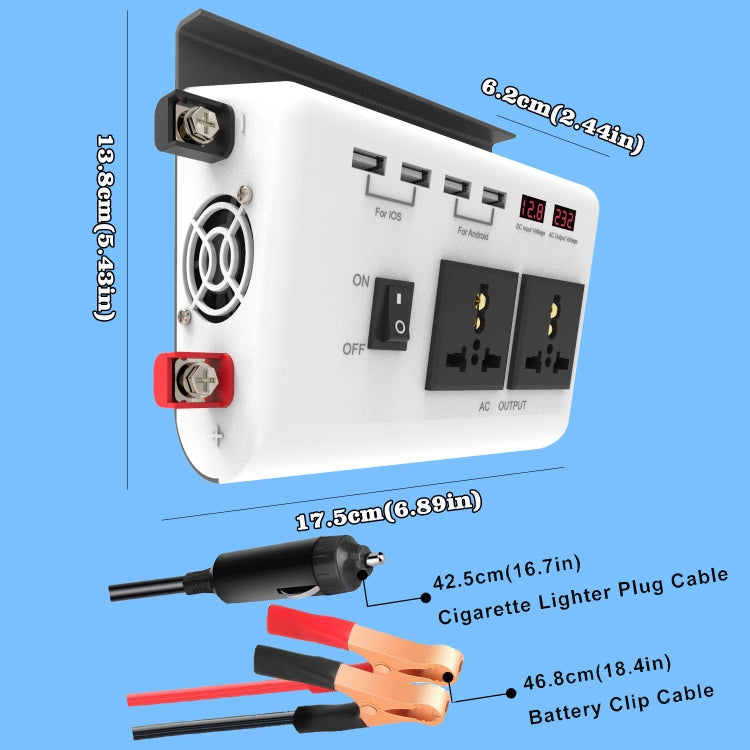 DC 12V To AC 220V Car Inverter Dual Socket 4USB - Modified Square Wave by PMC TechLife | Online Shopping South Africa | PMC TechLife | Buy Now Pay Later Mobicred