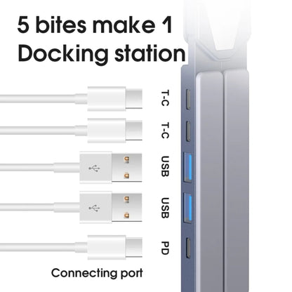 XY-1 5-In-1 Laptop Docking Station Stand Increased Folding Heat Dissipation HUB Bracket(Silver) - Laptop Stand by PMC Jewellery | Online Shopping South Africa | PMC Jewellery | Buy Now Pay Later Mobicred