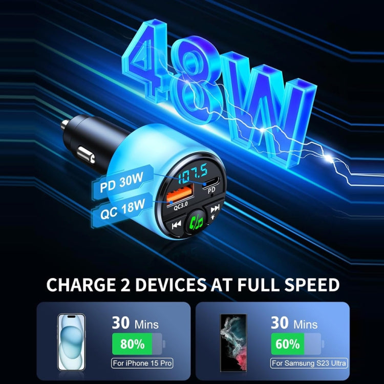 48W PD Fast Charging Car Bluetooth MP3 Player Ambient Light(Black) - Bluetooth Car Kits by PMC TechLife | Online Shopping South Africa | PMC TechLife | Buy Now Pay Later Mobicred