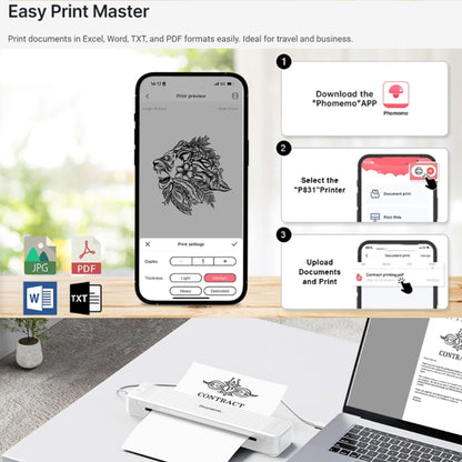 Phomemo P831 Bluetooth Portable Thermal Transfer Printer Support A4 / Letter / A5 / B5 Plain Paper Printing(White) - Printer by Phomemo | Online Shopping South Africa | PMC Jewellery | Buy Now Pay Later Mobicred