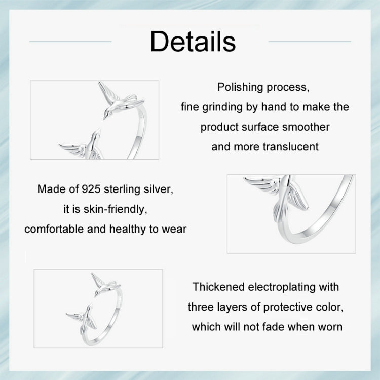 S925 Sterling Silver Platinum Plated Bird Opening Adjustable Ring(SCR1006-E) - Rings by PMC Jewellery | Online Shopping South Africa | PMC Jewellery