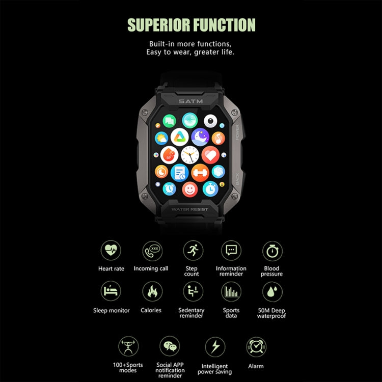 C20Plus 1.81-inch Health Monitoring Waterproof Bluetooth Call Smart Watch, Color: Black Bamboo Knot - Smart Watches by PMC Jewellery | Online Shopping South Africa | PMC Jewellery | Buy Now Pay Later Mobicred