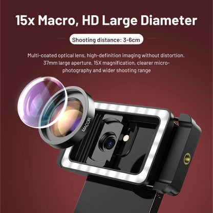 APEXEL 15X  Macro Lens With LED Fill Light Phone Holder Clamp - Macro & Wide-angle by APEXEL | Online Shopping South Africa | PMC Jewellery | Buy Now Pay Later Mobicred