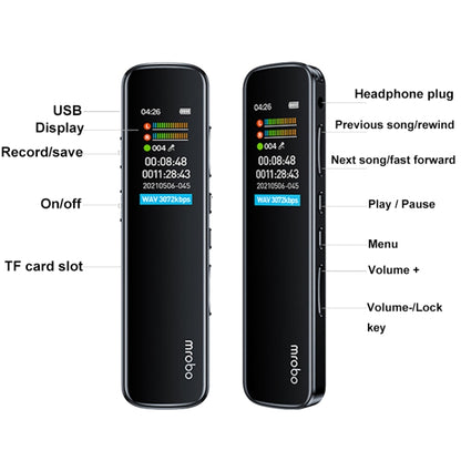 Mrobo RV-19 0.96-inch HD Screen 3D Noise Reduction Recording Pen Music Player, Capacity: 16 GB(Black) - Recording Pen by Mrobo | Online Shopping South Africa | PMC Jewellery | Buy Now Pay Later Mobicred