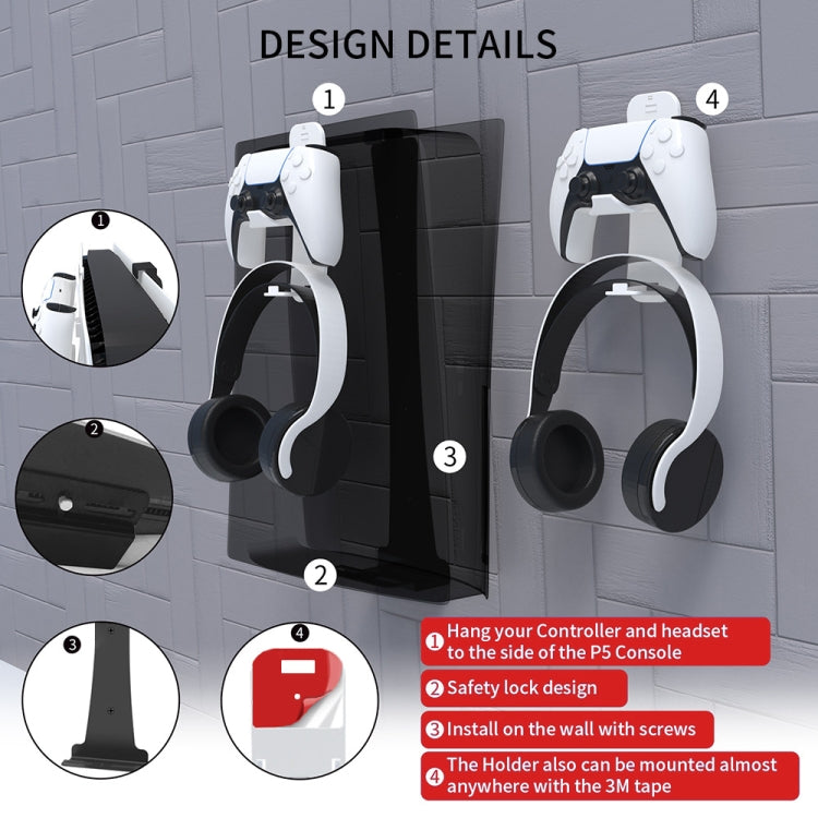 For PS5 Slim JYS-P5193 Console Wall Mount Hanging Storage Rack With Headphone Grip Organizer(Black) - Holder by JYS | Online Shopping South Africa | PMC Jewellery | Buy Now Pay Later Mobicred