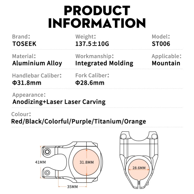 TOSEEK 35mm Aluminum Alloy Stem Bicycle Modification Accessories, Color: Titanium - free shipping - PMC TechLife - Order now!