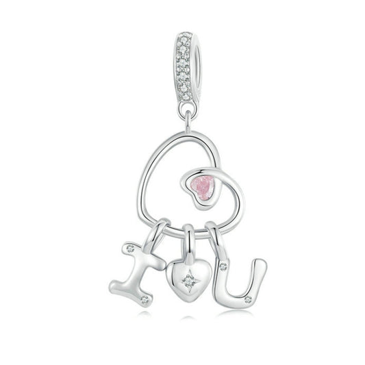 S925 Sterling Silver Platinum-Plated Valentine Day Letter Love Couple Pendant(BSC972) - Jewelry Accessories by PMC Jewellery | Online Shopping South Africa | PMC Jewellery | Buy Now Pay Later Mobicred