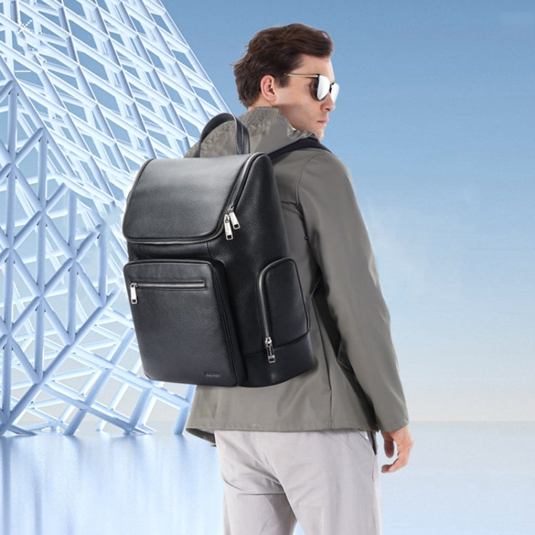 Bopai 61-122431 Large-capacity First-layer Cowhide Business Waterproof Laptop Backpack(Black) - free shipping - PMC Jewellery - Order now!