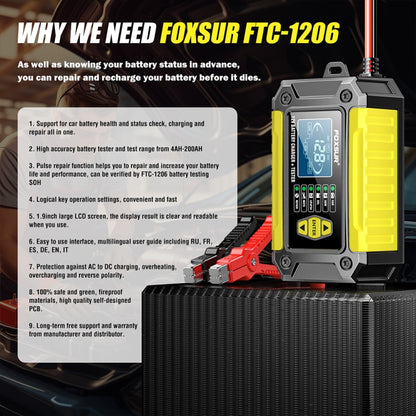 FOXSUR Cars Motorcycles 12V Lithium Cattery Charger With Battery Detection(US Plug) - Battery Charger by FOXSUR | Online Shopping South Africa | PMC Jewellery | Buy Now Pay Later Mobicred