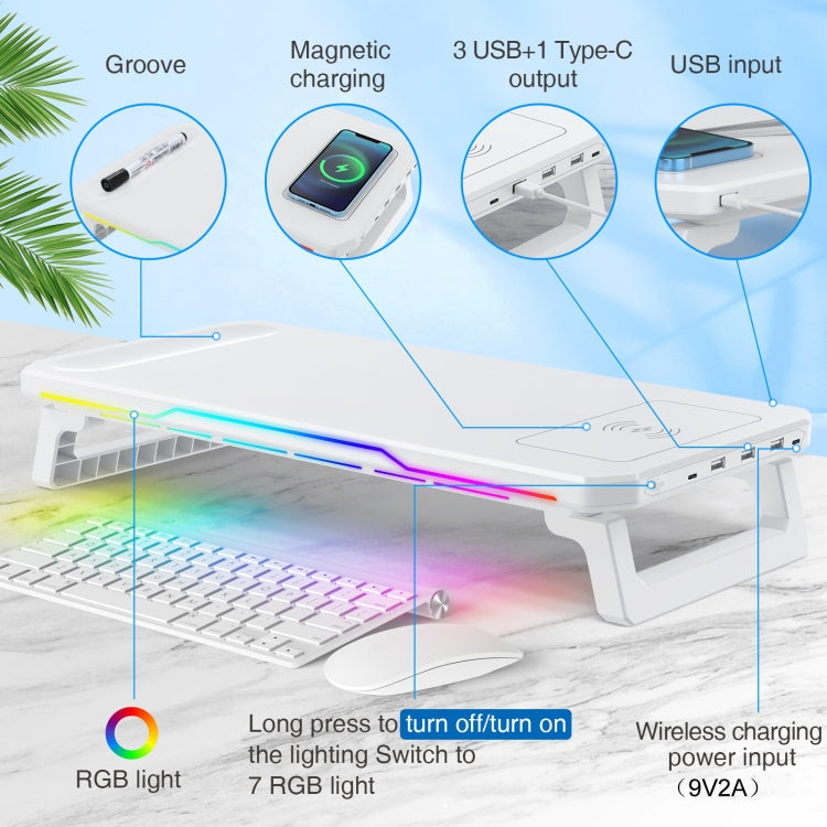 RGB Computer Monitor Stand Riser 3 USB 2.0 +1 Type-C Ports, Spec: Wireless Charging  Black - Laptop Stand by PMC Jewellery | Online Shopping South Africa | PMC Jewellery | Buy Now Pay Later Mobicred