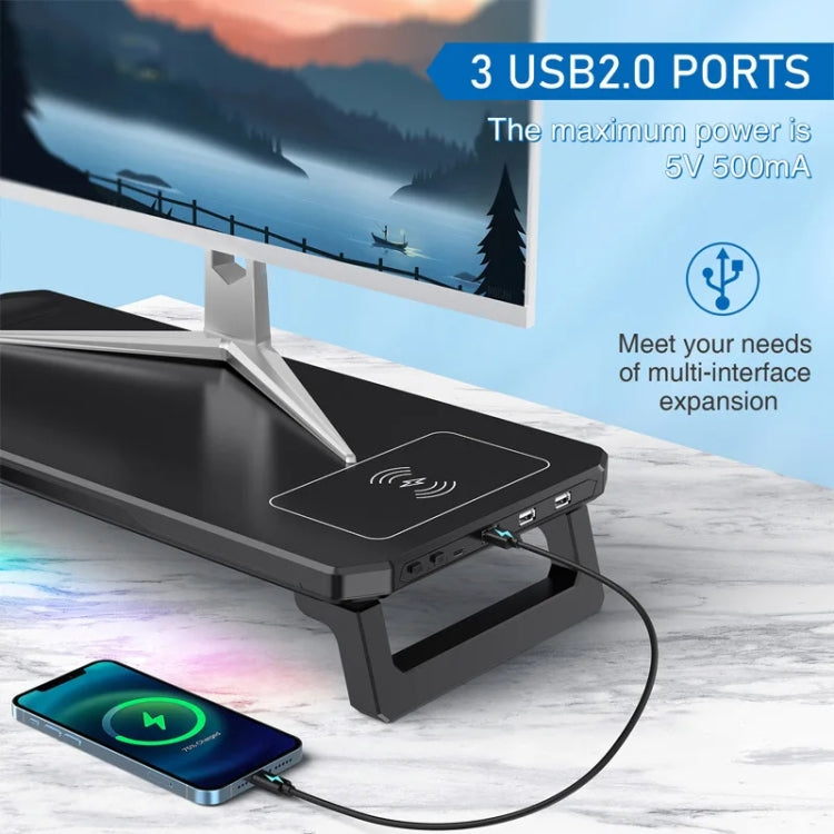 RGB Computer Monitor Stand Riser 3 USB 2.0 +1 Type-C Ports, Spec: Wireless Charging  Black - Laptop Stand by PMC Jewellery | Online Shopping South Africa | PMC Jewellery | Buy Now Pay Later Mobicred