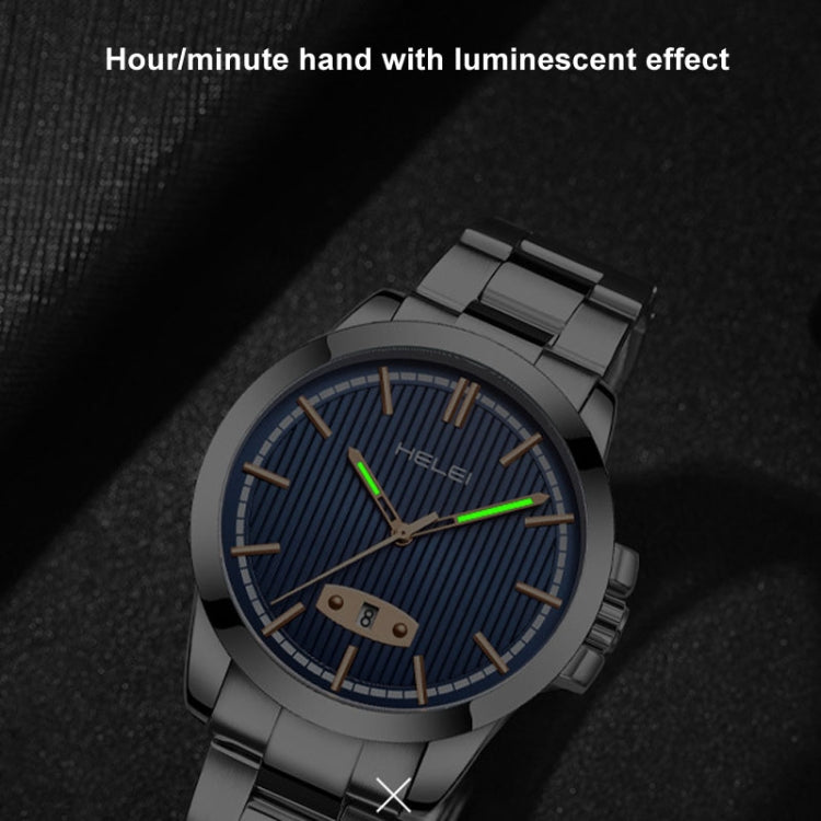 HELEI H9026A-G Men Waterproof Quartz Watch Stainless Steel Calendar Automatic Display Watch(Blue) - Metal Strap Watches by HELEI | Online Shopping South Africa | PMC Jewellery | Buy Now Pay Later Mobicred