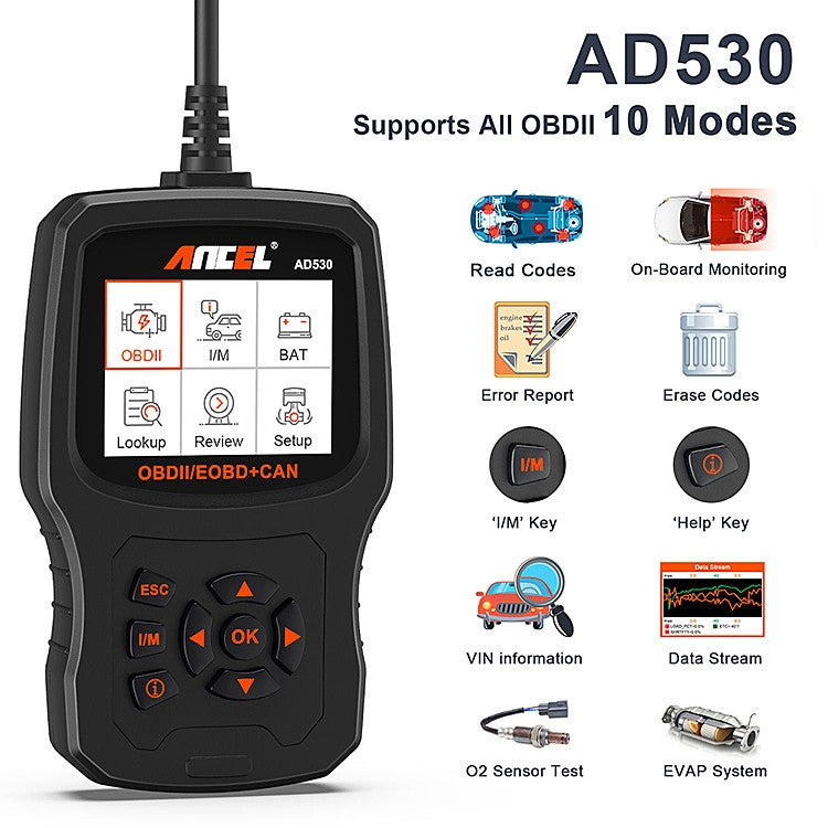 ANCEL AD530 2.8-Inch Screen OBD2 Car Engine Tester Car Battery Test Tool - Code Readers & Scan Tools by ANCEL | Online Shopping South Africa | PMC Jewellery | Buy Now Pay Later Mobicred