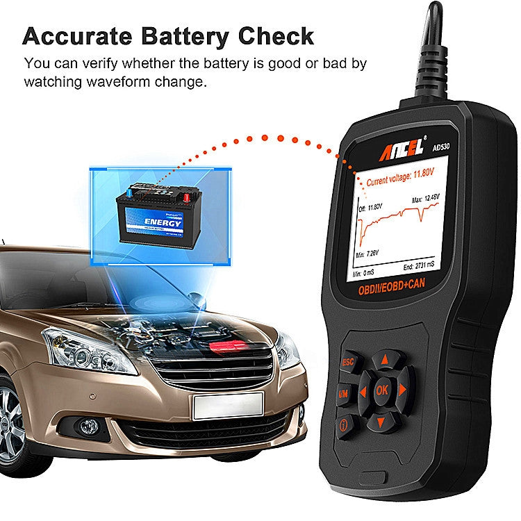 ANCEL AD530 2.8-Inch Screen OBD2 Car Engine Tester Car Battery Test Tool - free shipping - PMC TechLife - Order now!