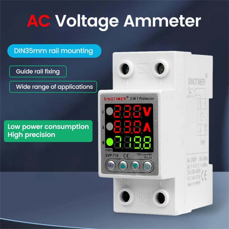 SINOTIMER SVP-719 63A_N Over Under Voltage Protector Electricity Usage Monitor Power Voltmeter - Other Tester Tool by SINOTIMER | Online Shopping South Africa | PMC Jewellery | Buy Now Pay Later Mobicred