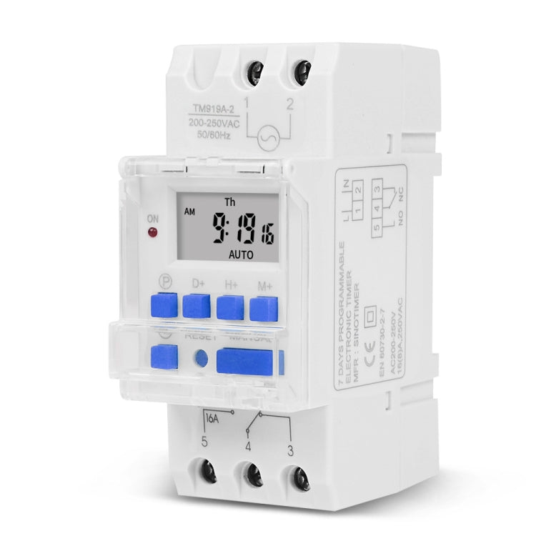 SINOTIMER TM919AK 85-265V AC 16A Din Rail Mount Digital Timer Switch Microcomputer Weekly Programmable Time Relay Control - Switch by SINOTIMER | Online Shopping South Africa | PMC TechLife | Buy Now Pay Later Mobicred