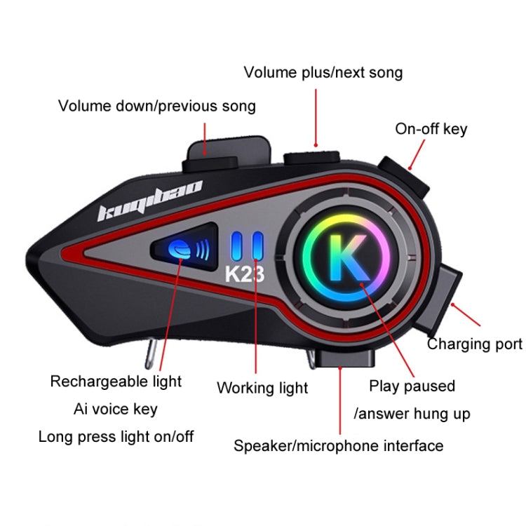 KUQIBAO Motorcycle Helmet Long-Lasting Bluetooth Headset With Light(Hard Microphone) - Car Walkie Talkie by KUQIBAO | Online Shopping South Africa | PMC Jewellery | Buy Now Pay Later Mobicred