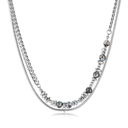 OPK GX2415 Personalized Cool Style Double Layer Necklace Stainless Steel Splicing Chain - Necklaces & Pendants by OPK | Online Shopping South Africa | PMC Jewellery | Buy Now Pay Later Mobicred