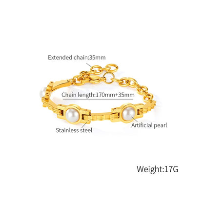 OPK GS1571 Simple Retro Pearl Chain Stainless Steel Gold Plated Bracelet(Gold) - Bracelets by OPK | Online Shopping South Africa | PMC Jewellery | Buy Now Pay Later Mobicred