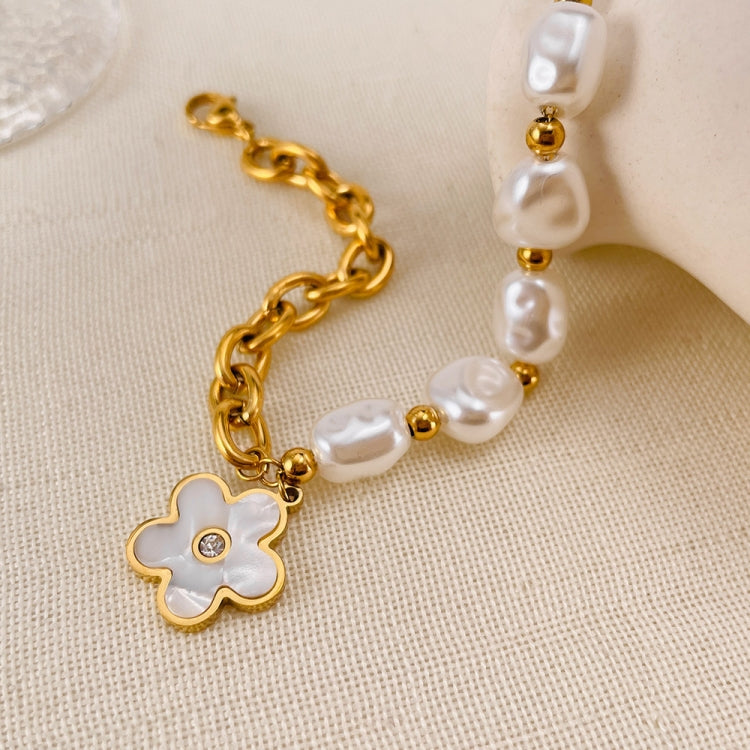 OPK GS1564 Stainless Steel Flower Pendant Pearl Bracelet(Gold) - Bracelets by OPK | Online Shopping South Africa | PMC Jewellery | Buy Now Pay Later Mobicred