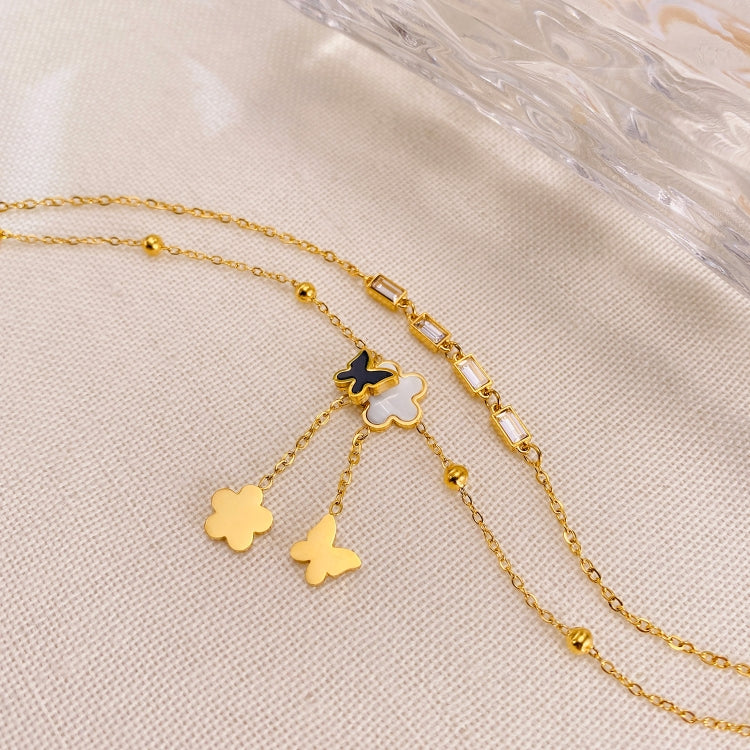 OPK GZ192 Simple Delicate Tassel Butterfly Flower Double Layers Stainless Steel Anklets(Gold) - Anklets by OPK | Online Shopping South Africa | PMC Jewellery | Buy Now Pay Later Mobicred