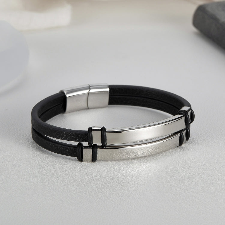 OPK PH1592 Stainless Steel Simple Glossy Double Braided Leather Bracelet - Bracelets by OPK | Online Shopping South Africa | PMC Jewellery | Buy Now Pay Later Mobicred