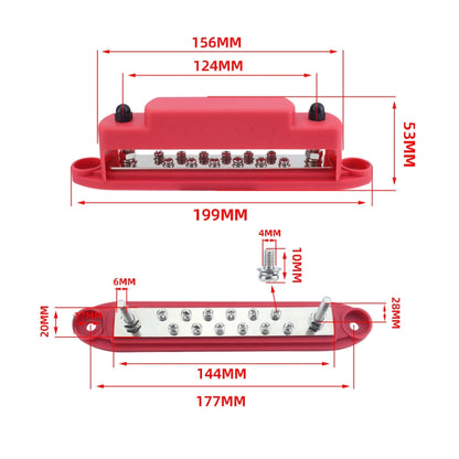 M6 2-post 12-way RV Yacht Terminal Nylon Flame Retardant Busbar, Color: Black - Fuse by PMC Jewellery | Online Shopping South Africa | PMC Jewellery | Buy Now Pay Later Mobicred