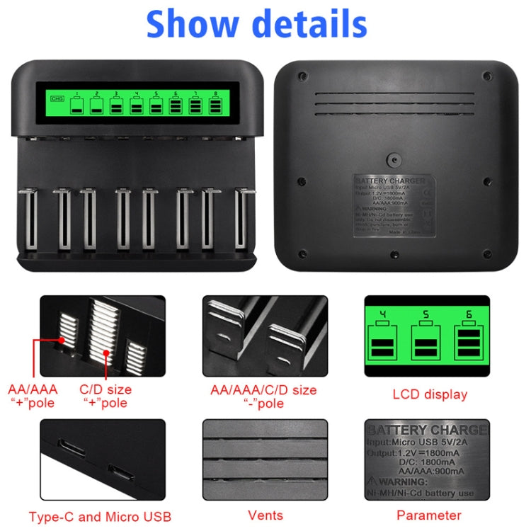 NC559 Eight-Slot LCD Multifunctional Battery Charger AA / AAA / C / D Charger - Charger & Converter by PMC Jewellery | Online Shopping South Africa | PMC Jewellery | Buy Now Pay Later Mobicred