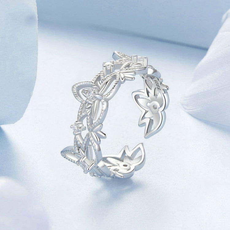 S925 Sterling Silver Hollow Lotus Open Ring Adjustable Flower Ring(BSR602-E) - Rings by PMC Jewellery | Online Shopping South Africa | PMC Jewellery | Buy Now Pay Later Mobicred